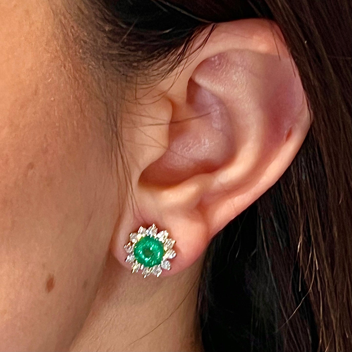 Natural Emerald Diamond Stud Earrings 14k W Gold 3.14 TCW Certified $3,950 307913 - Certified Fine Jewelry