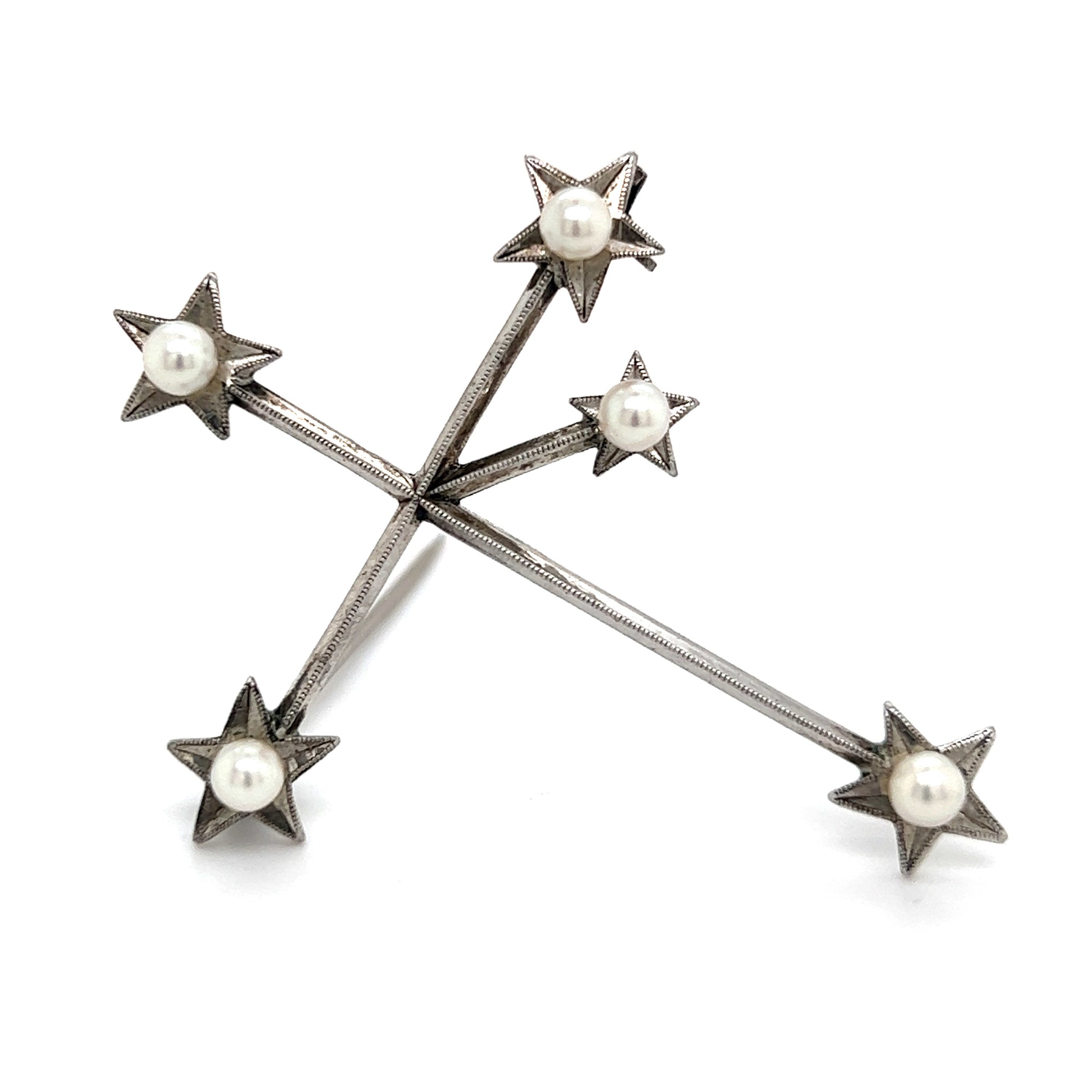 Mikimoto Estate Akoya Pearl Cross Brooch Sterling Silver 4 mm M320 - Certified Fine Jewelry