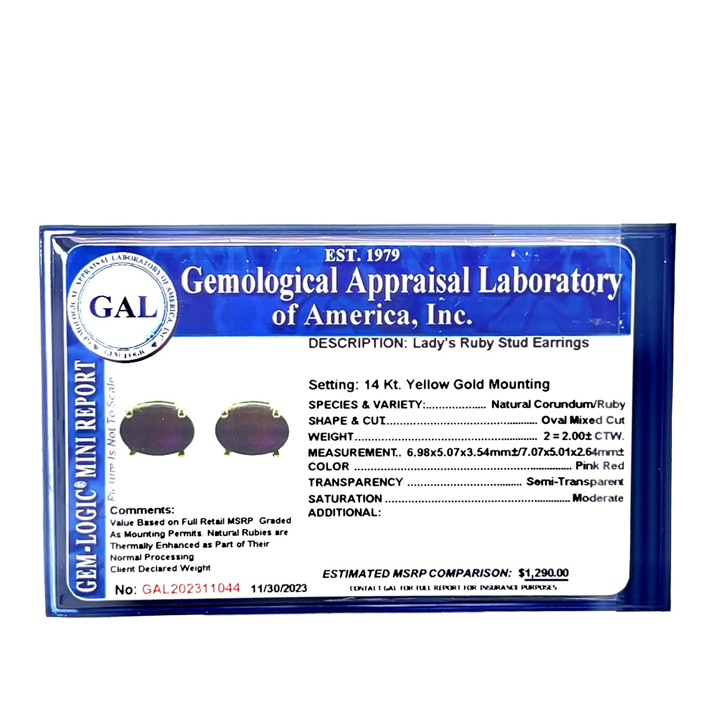 Natural Ruby Stud Earrings 14k Yellow Gold 2 TCW Certified $1,290 311044