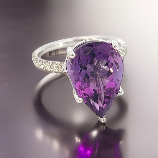 Natural Amethyst Diamond Ring 6.5 14k White Gold 7.67 TCW Certified $3,950 311006 - Certified Fine Jewelry