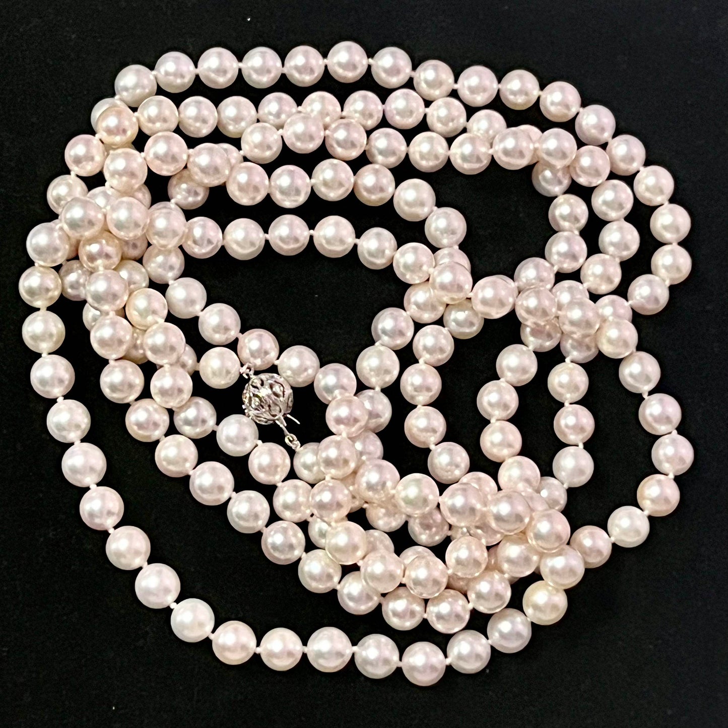 Natural Akoya Pearl Diamond Necklace 60.5" 18k White Gold 8 mm Certified $7,950 307925 - Certified Fine Jewelry