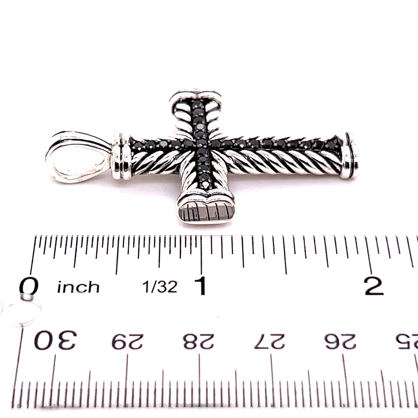 David Yurman Estate Black Diamond Chevron Silver Cross Pendant DY435