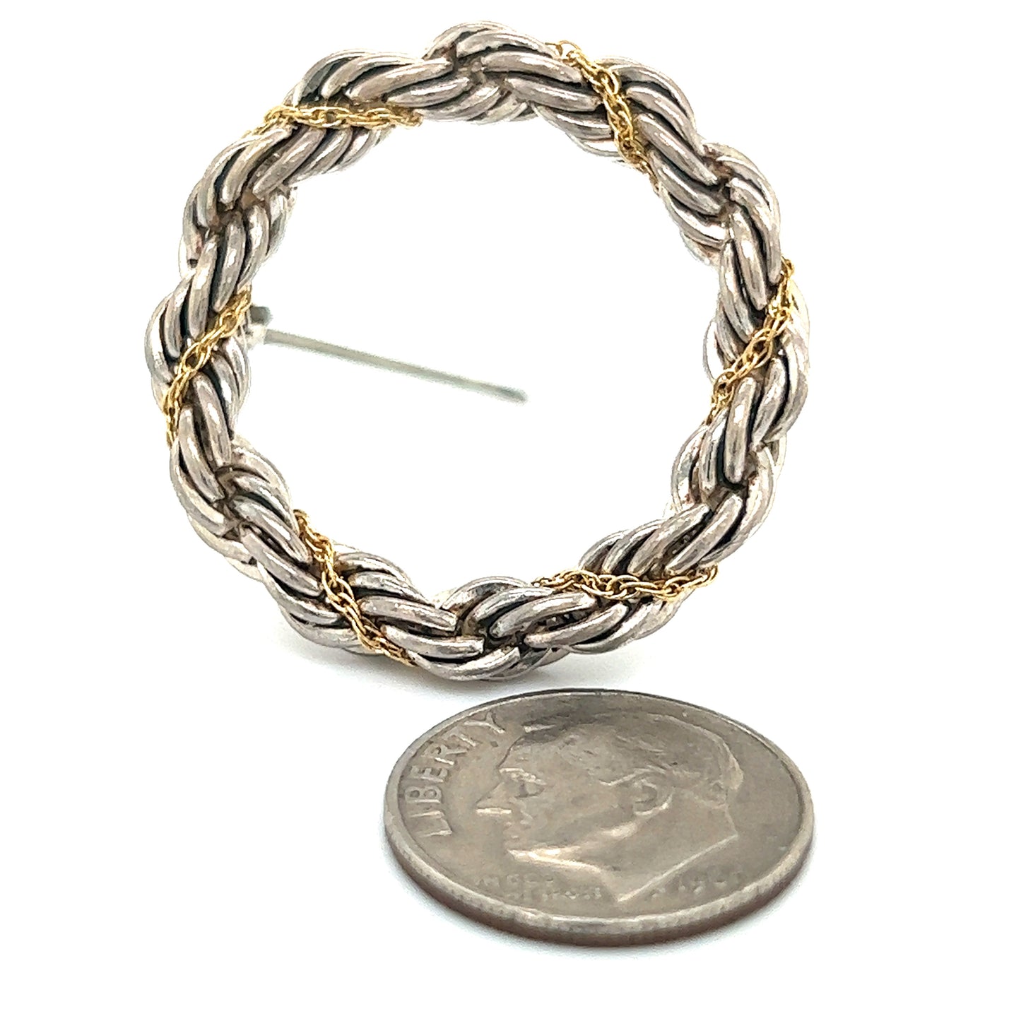 Tiffany & Co Estate Circle Wreath Brooch 18k G + Silver TIF644