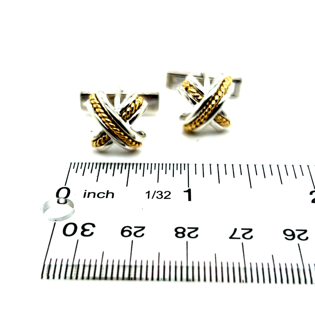 Tiffany & Co Estate Mens X Signature Cufflinks 18k Yellow Gold Sterling Silver TIF469 - Certified Fine Jewelry