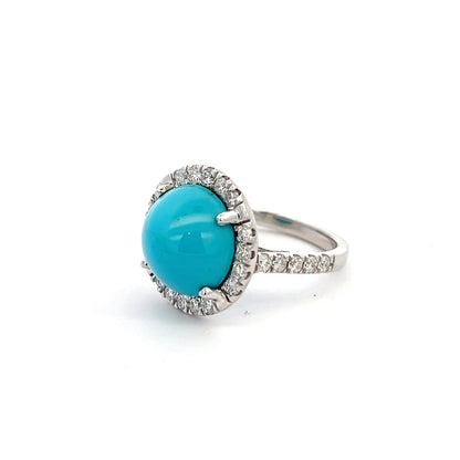 Natural Persian Turquoise Diamond Ring 6.5 14k WG 8.33 TCW Certified $5,950 310657 - Certified Fine Jewelry
