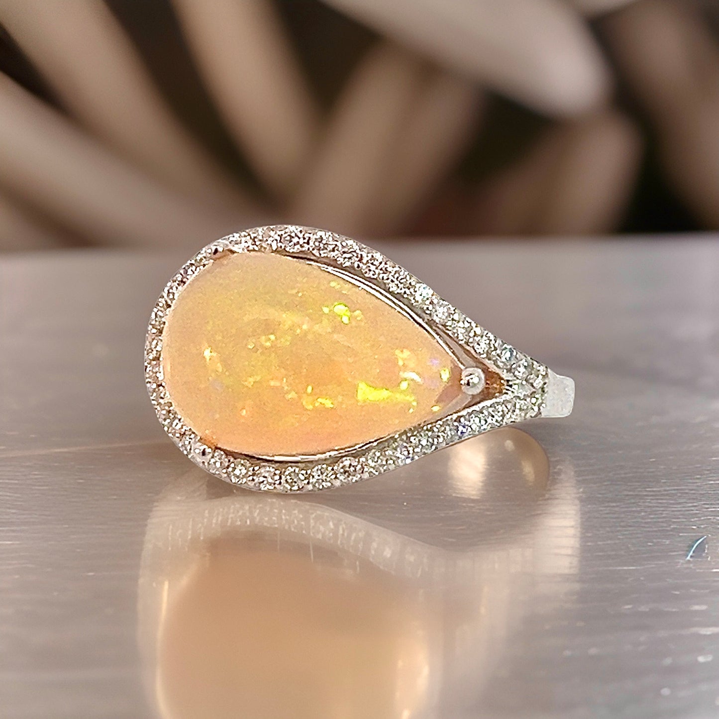 Natural Opal Diamond Ring 6.75 14k W Gold 4 TCW Certified $4,950 310548 - Certified Fine Jewelry