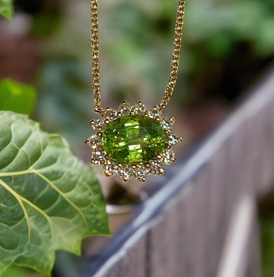 Natural Sapphire Diamond Halo Pendant With Chain 18" 14k YG 3.14 TCW Certified $4,950 300634 - Certified Fine Jewelry