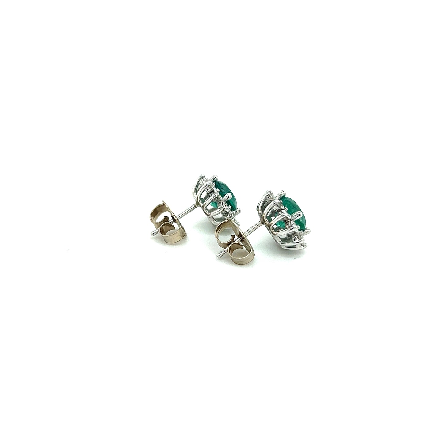 Natural Emerald Diamond Stud Earrings 14k W Gold 3.14 TCW Certified $3,950 307913 - Certified Fine Jewelry