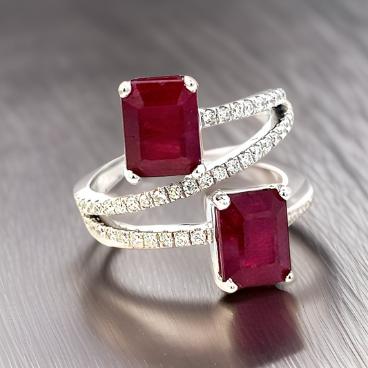 Natural Dual Ruby Diamond Ring 6.5 14k W Gold 5.02 TCW Certified $5,950 310541 - Certified Fine Jewelry