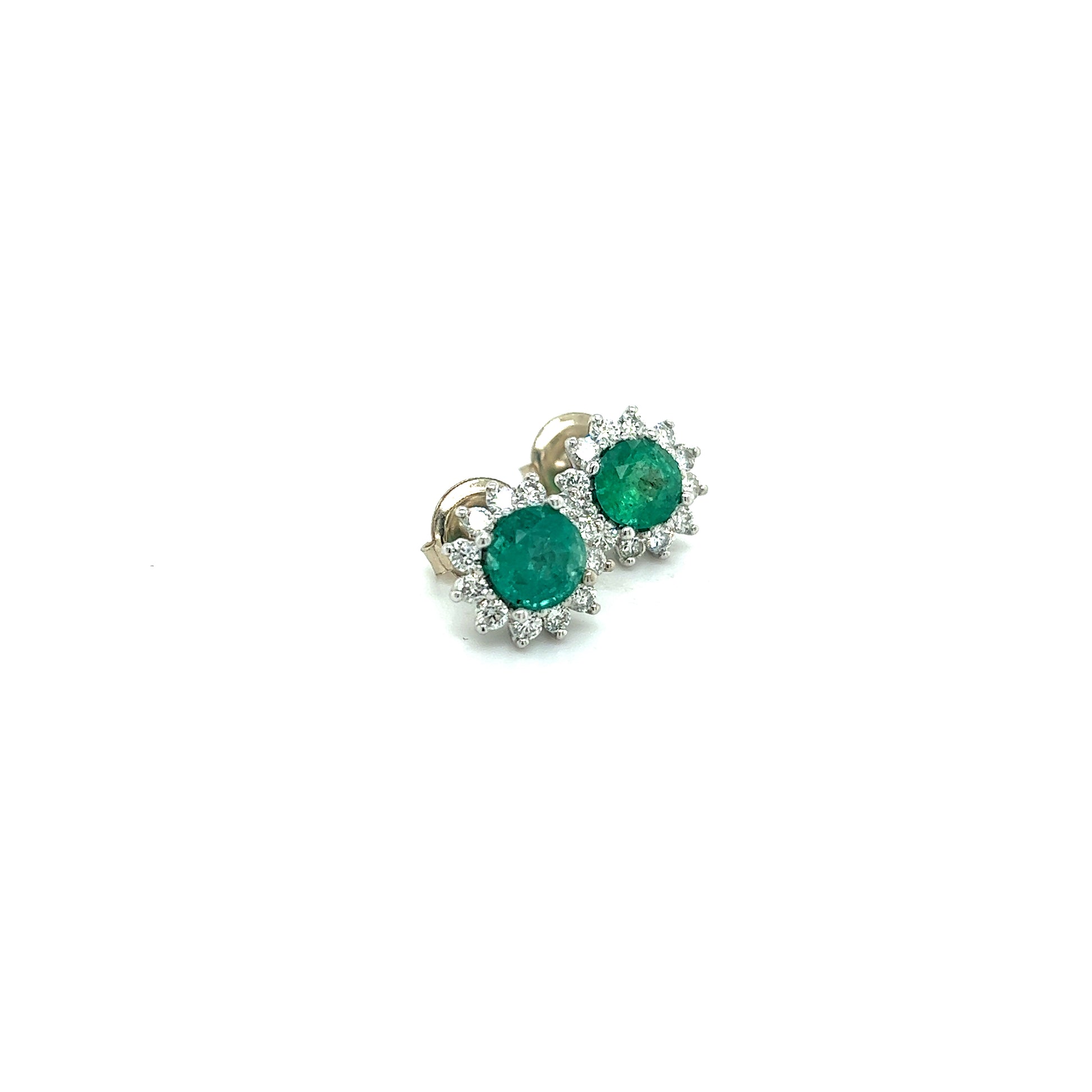 Natural Emerald Diamond Stud Earrings 14k W Gold 3.14 TCW Certified $3,950 307913 - Certified Fine Jewelry