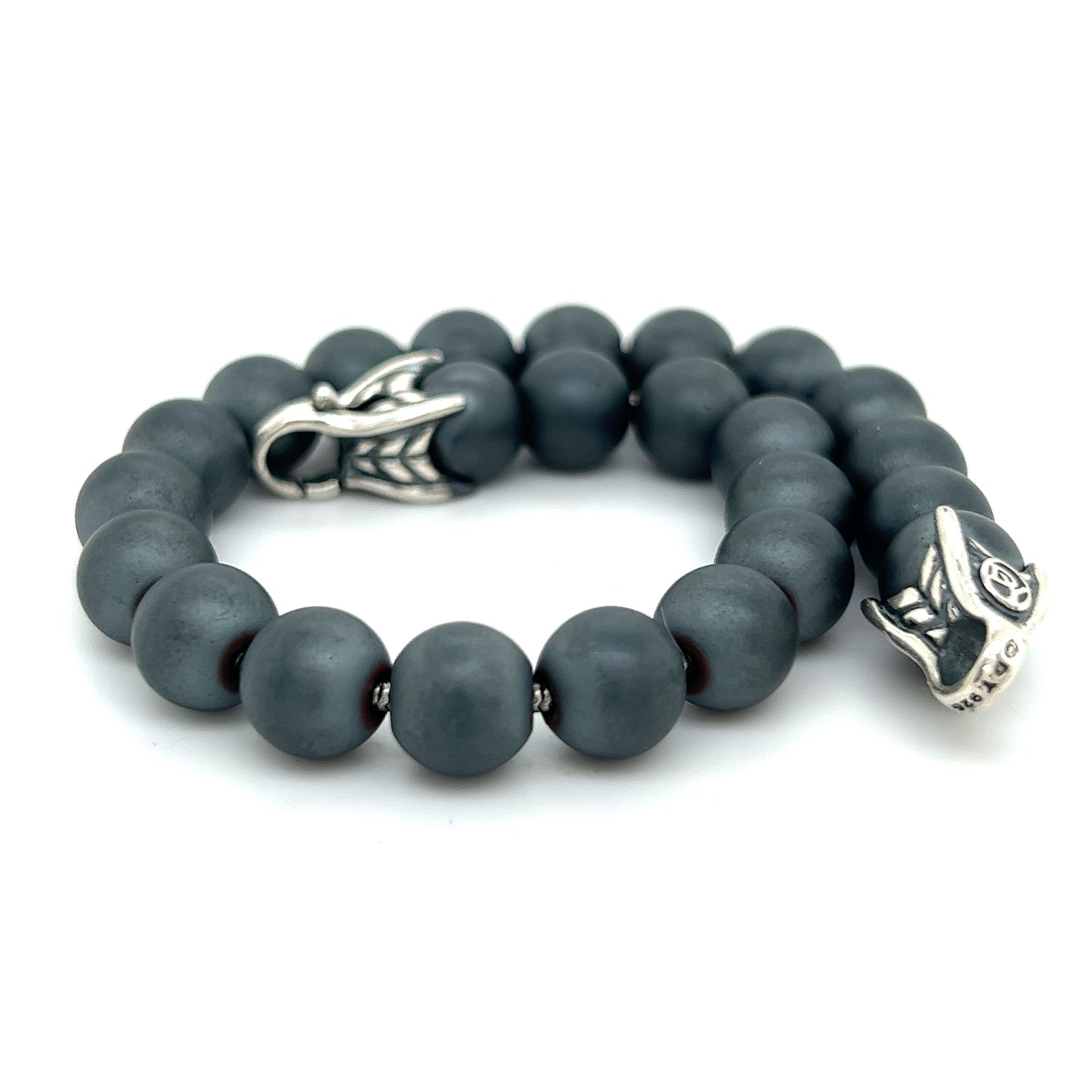 David Yurman Authentic Estate Hematite Spiritual Beads Bracelet 8" Silver 8 mm DY288