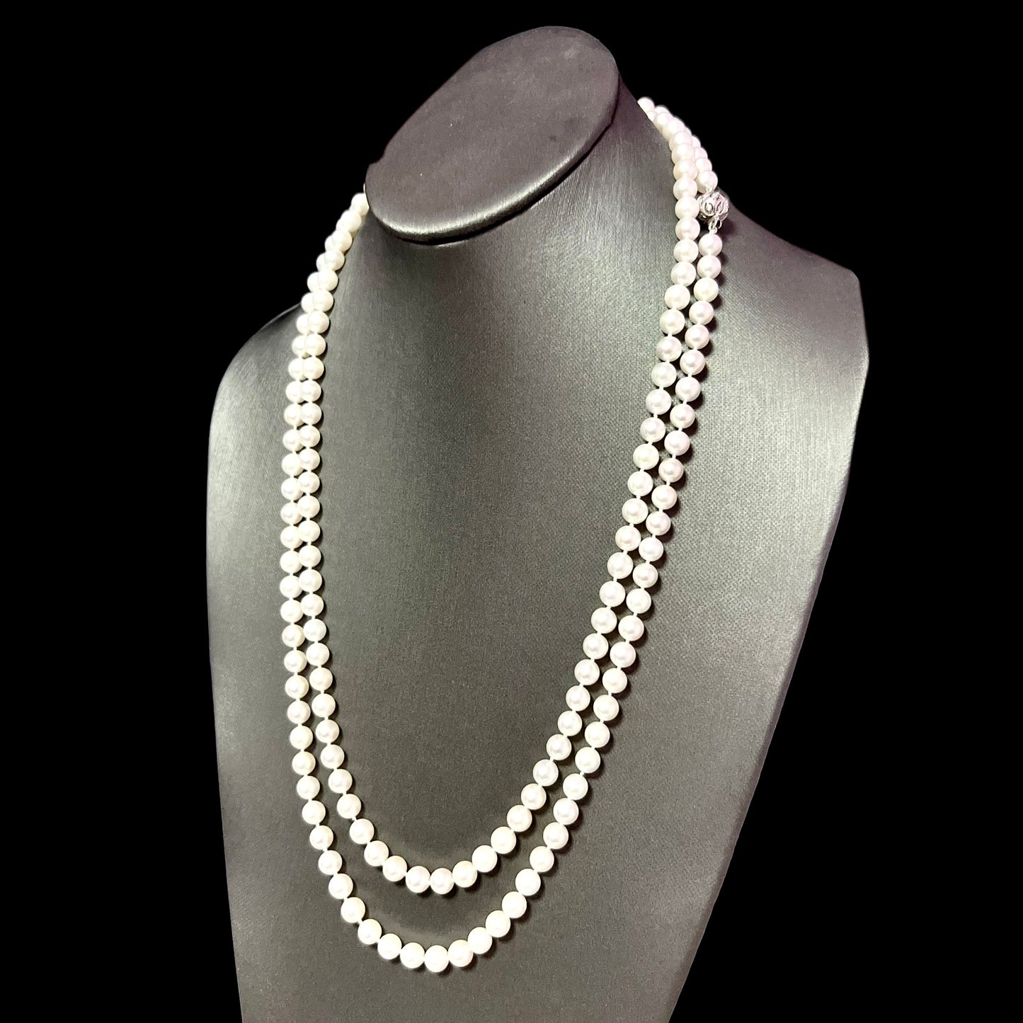 Natural Akoya Pearl Diamond Necklace 49" 18k White Gold 7 mm Certified $5,950 307927 - Certified Fine Jewelry