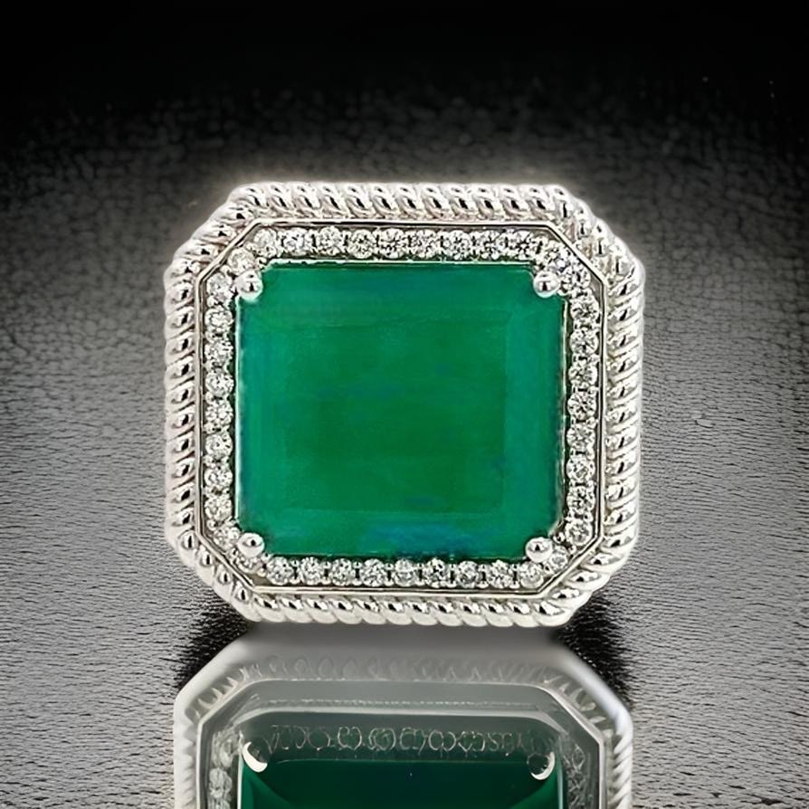 Natural Emerald Diamond Ring Size 6.25 14k W Gold 13.14 TCW Certified $9,775 402673