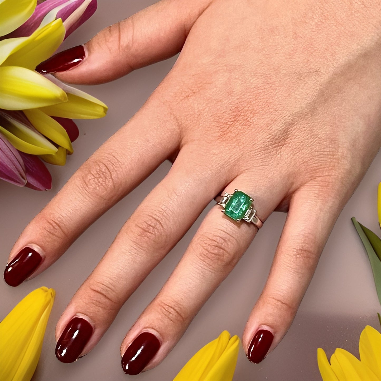 Natural Emerald Sapphire Ring 6.25 14k White Gold 3.49 TCW Certified $4,970 310641 - Certified Fine Jewelry