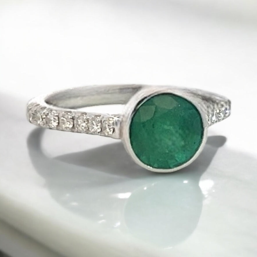 Natural Emerald Diamond Ring Size 6.5 14k W Gold 1.93 TCW Certified $4,950 310995