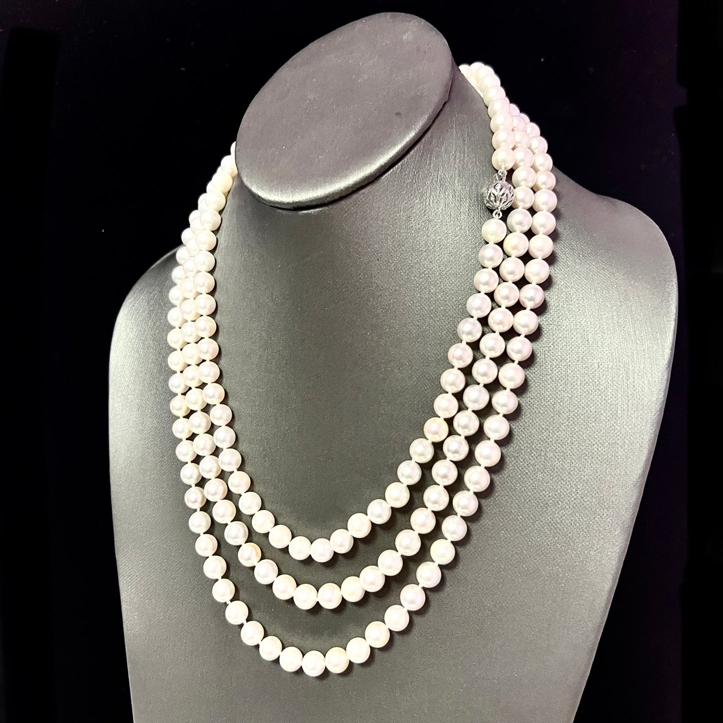 Natural Akoya Pearl Diamond Necklace 60.5" 18k White Gold 8 mm Certified $7,950 307925 - Certified Fine Jewelry