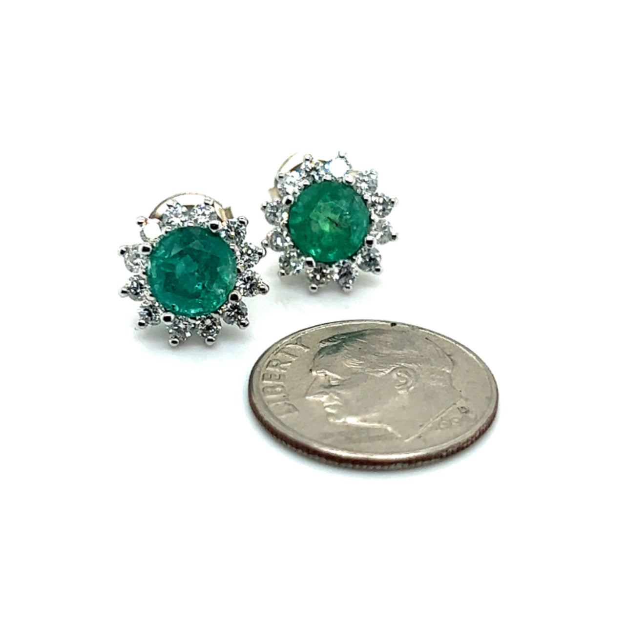 Natural Emerald Diamond Stud Earrings 14k W Gold 3.14 TCW Certified $3,950 307913 - Certified Fine Jewelry