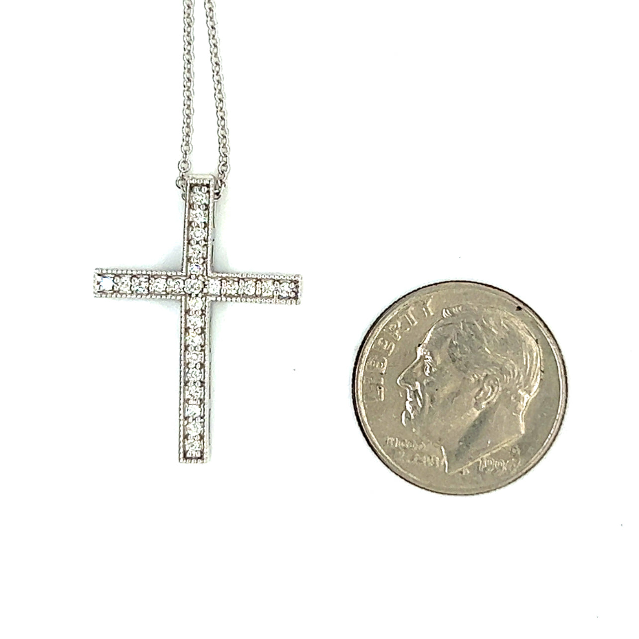 Natural Diamond Cross Pendant with Chain 17" 14k W Gold 0.25 CT Certified $2,950 307922 - Certified Fine Jewelry