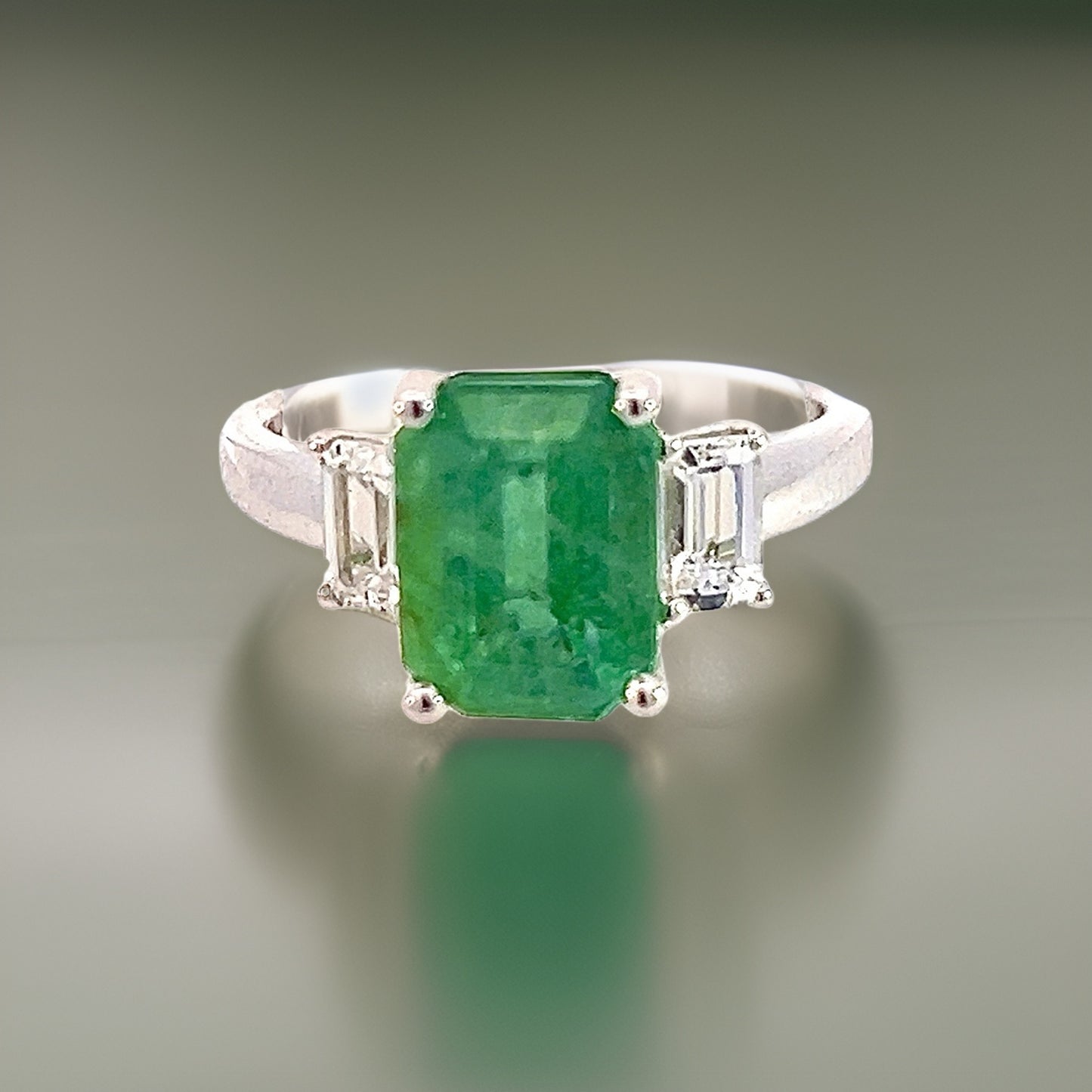 Natural Emerald Sapphire Ring 6.25 14k White Gold 3.49 TCW Certified $4,970 310641 - Certified Fine Jewelry