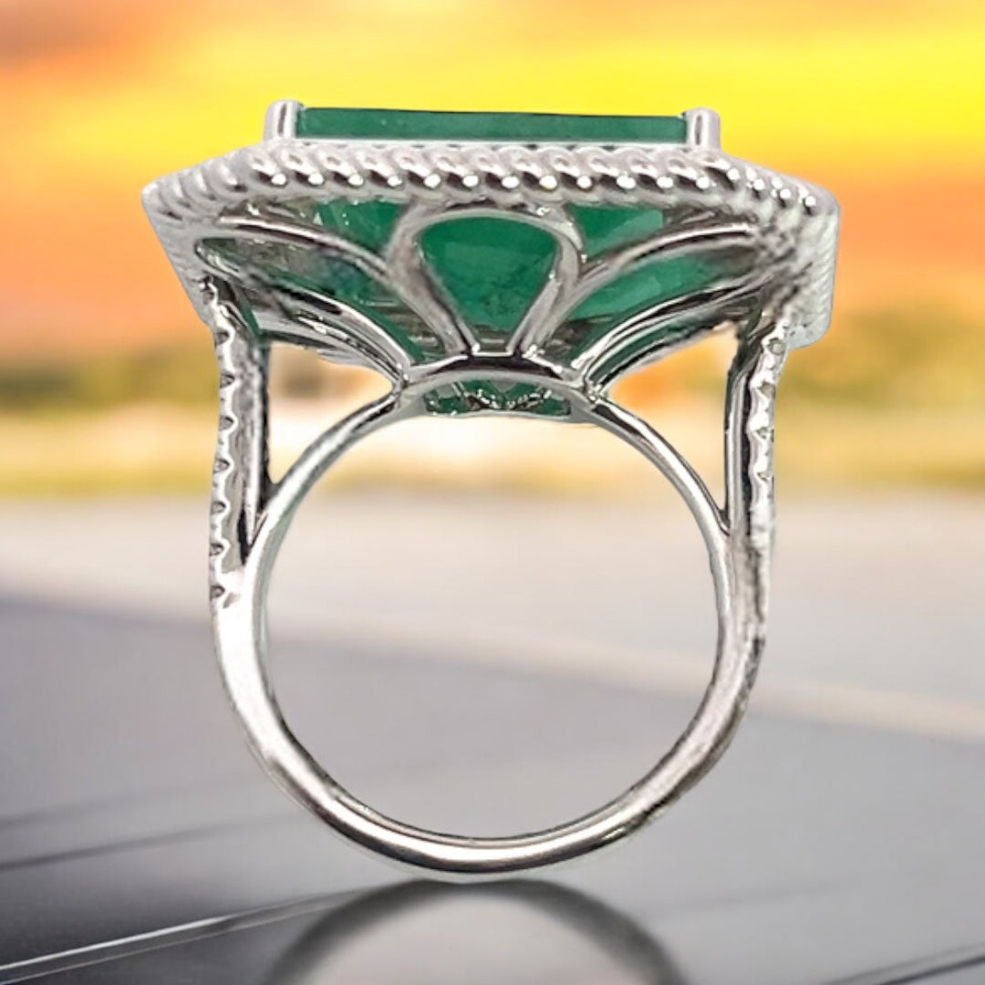 Natural Emerald Diamond Ring Size 6.25 14k W Gold 13.14 TCW Certified $9,775 402673
