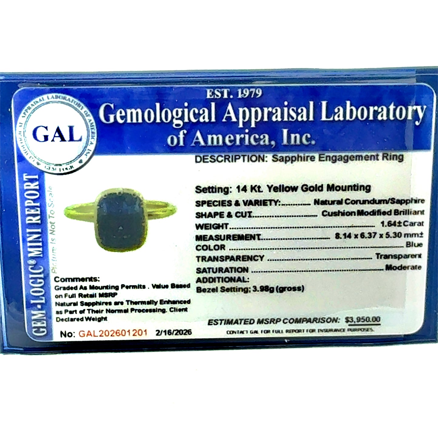 Natural Sapphire Engagement Ring Size 7 14k Gold 1.64 TCW Certified $3,950 601201