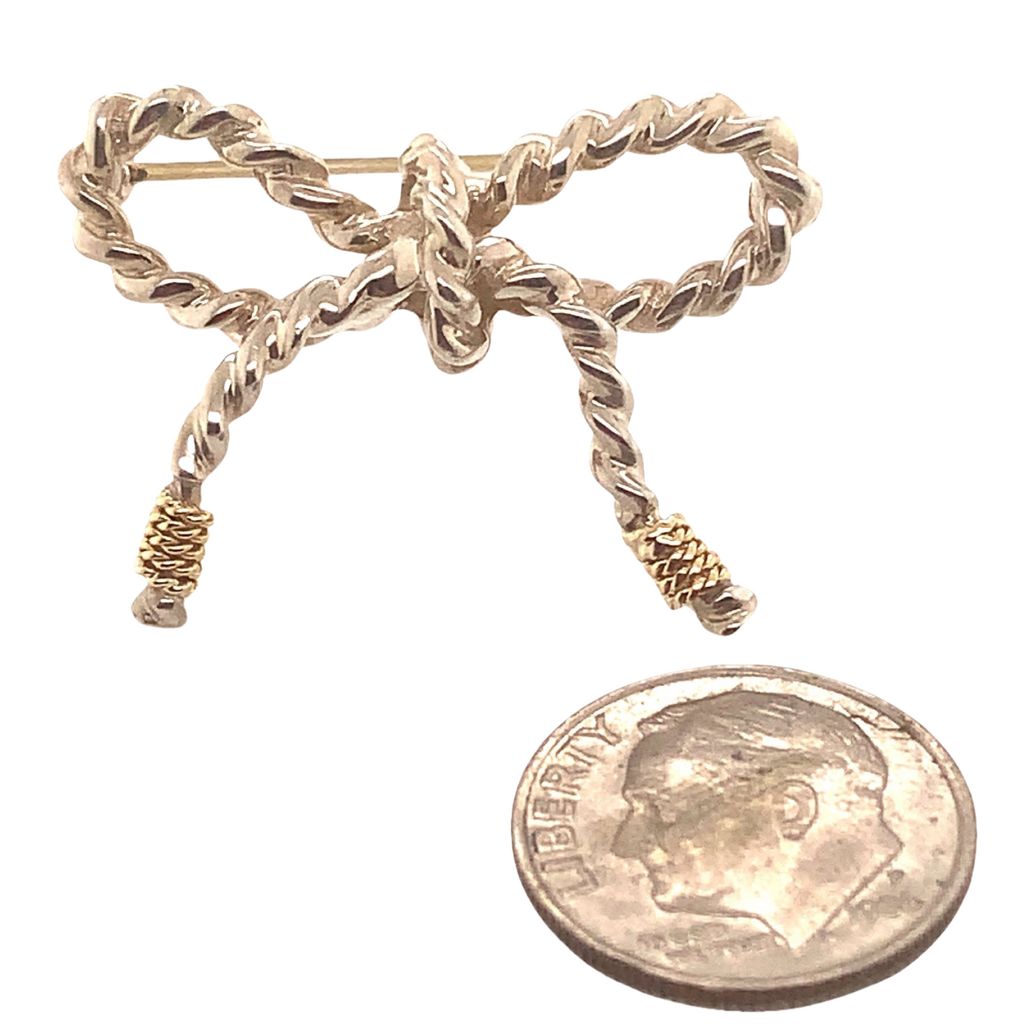 Tiffany & Co Estate Bow Brooch Pin 18k Gold + Sterling Silver TIF769