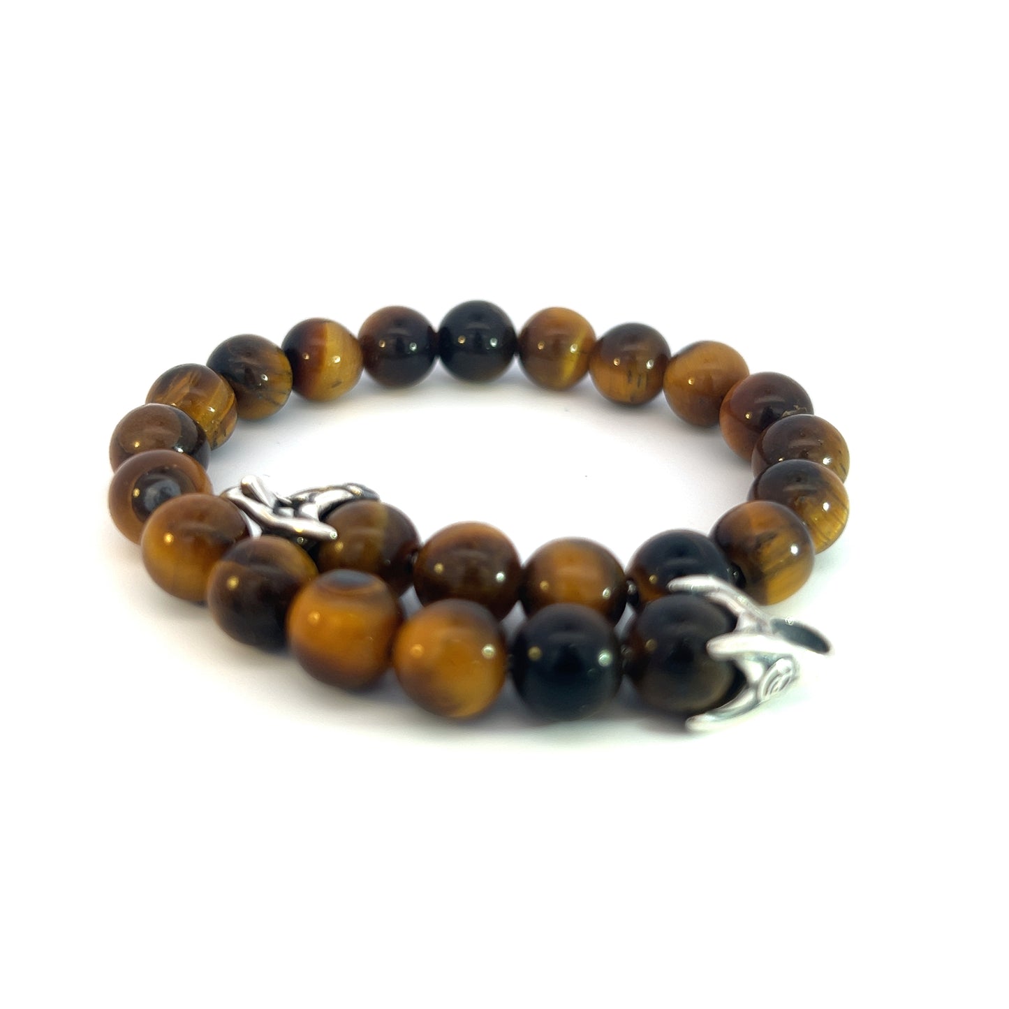 David Yurman Authentic Estate Tiger Eye Prayer Bead Bracelet 8.5" Sterling Silver DY437
