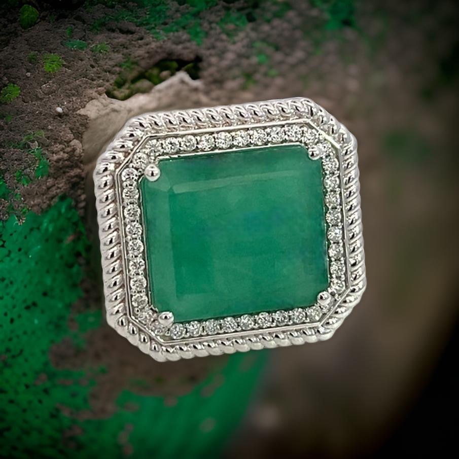 Natural Emerald Diamond Ring Size 6.25 14k W Gold 13.14 TCW Certified $9,775 402673