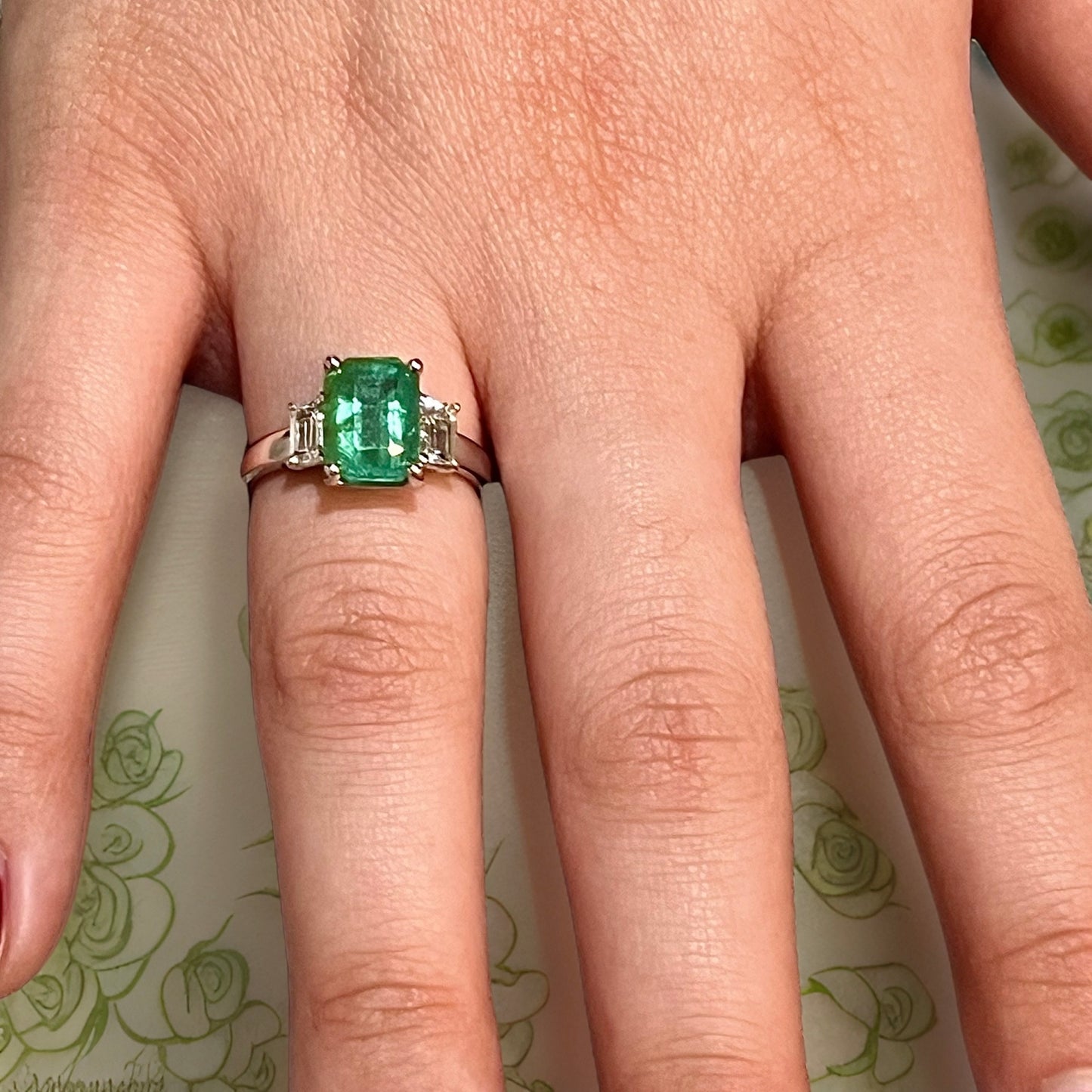 Natural Emerald Sapphire Ring 6.25 14k White Gold 3.49 TCW Certified $4,970 310641 - Certified Fine Jewelry