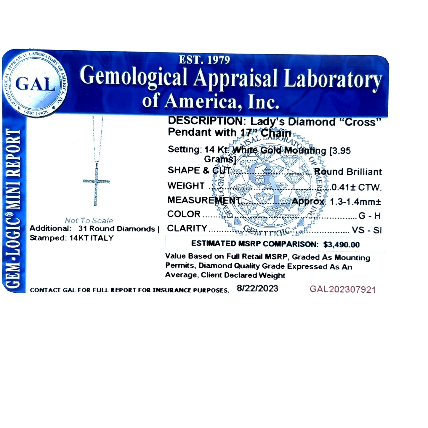 Natural Diamond Cross Pendant 17" Chain 14k White Gold 0.41 TCW Certified $3,490 307921 - Certified Fine Jewelry