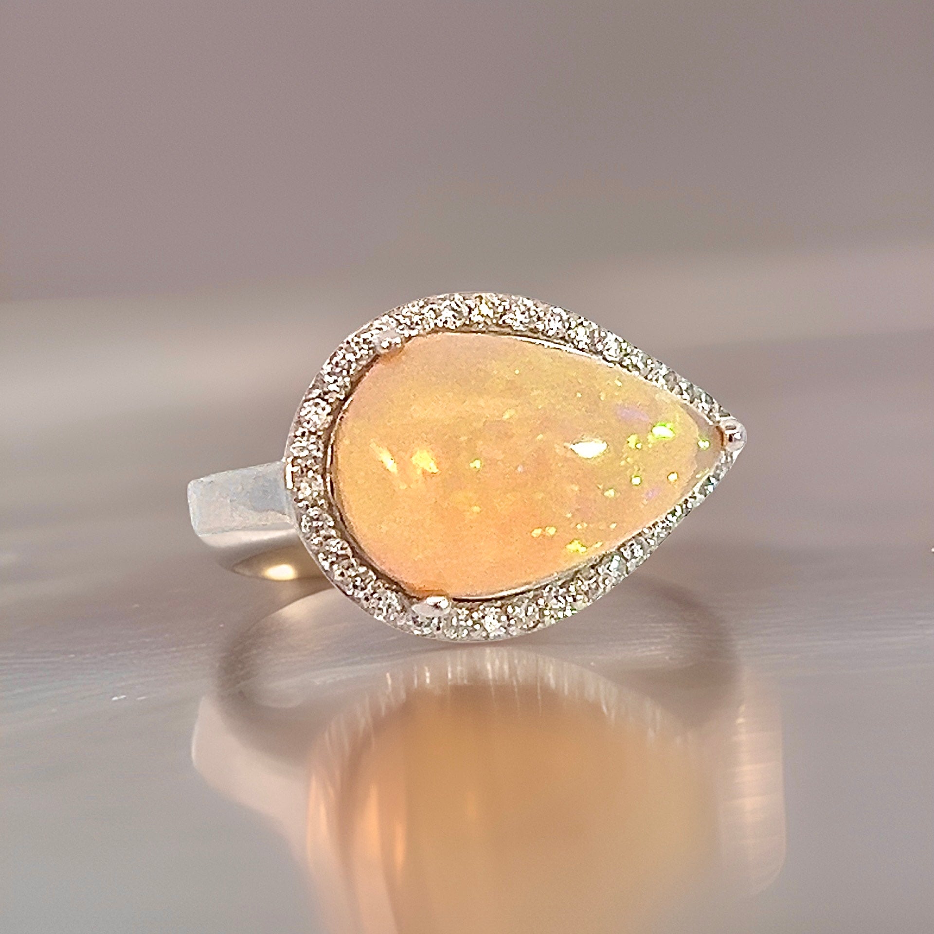 Natural Opal Diamond Ring 6.75 14k W Gold 4 TCW Certified $4,950 310548 - Certified Fine Jewelry