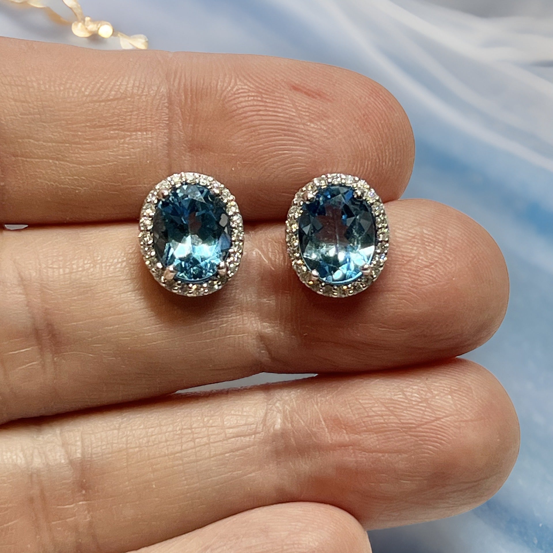 Natural Topaz Diamond Stud Earrings 14k W Gold 6.98 TCW Certified $3,950 311647