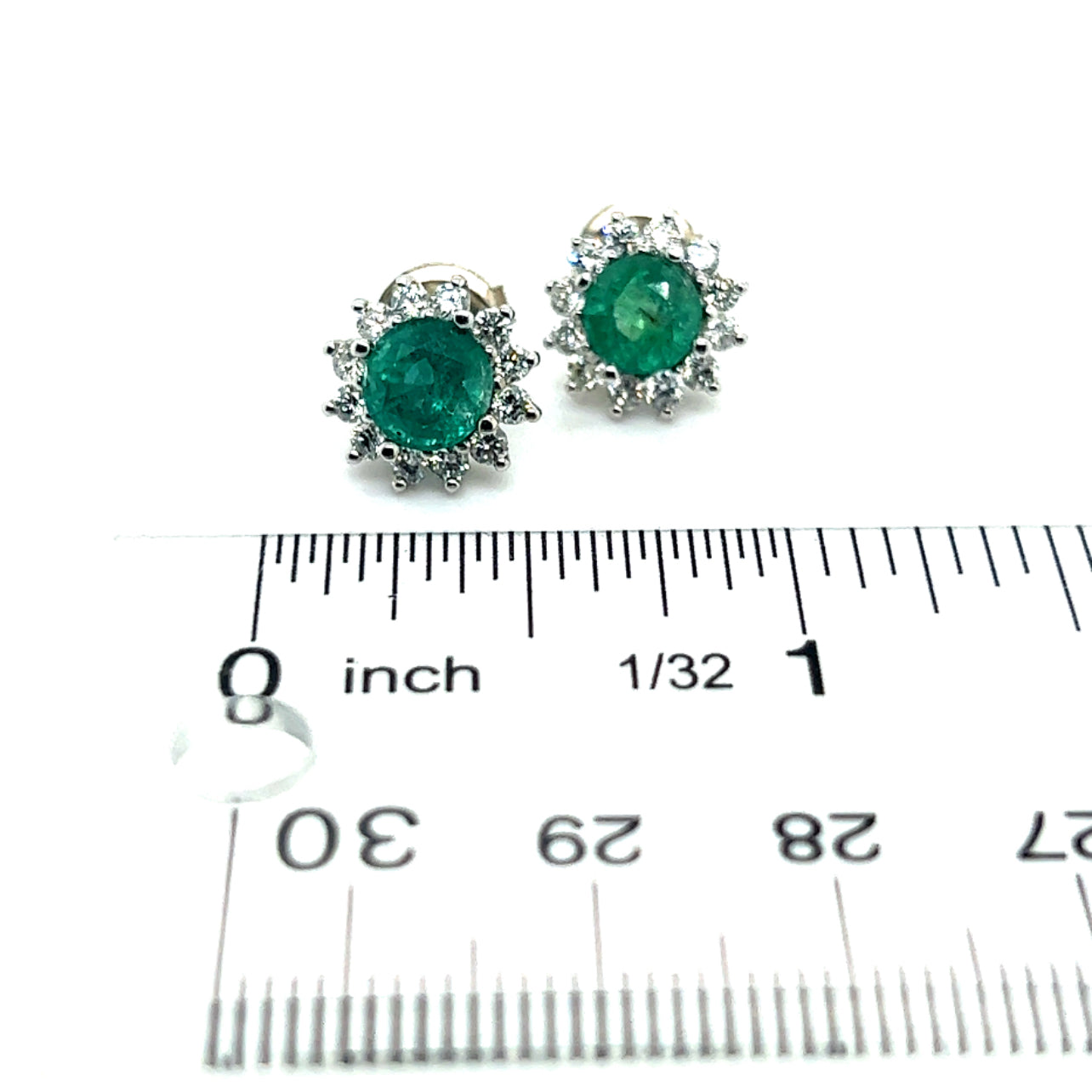 Natural Emerald Diamond Stud Earrings 14k W Gold 3.14 TCW Certified $3,950 307913 - Certified Fine Jewelry