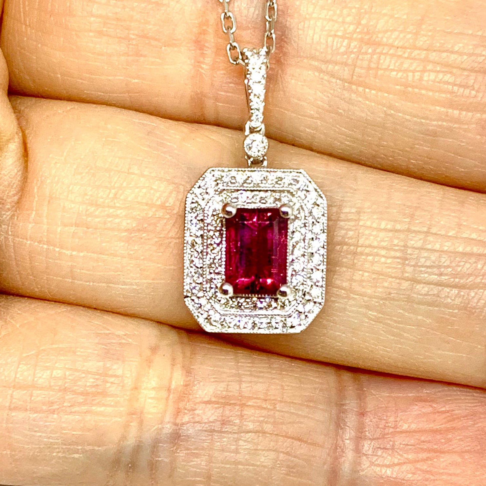 Diamond Rubellite Tourmaline Necklace 18" 18k Gold 1.80 TCW Certified $4,950 921140 - Certified Fine Jewelry