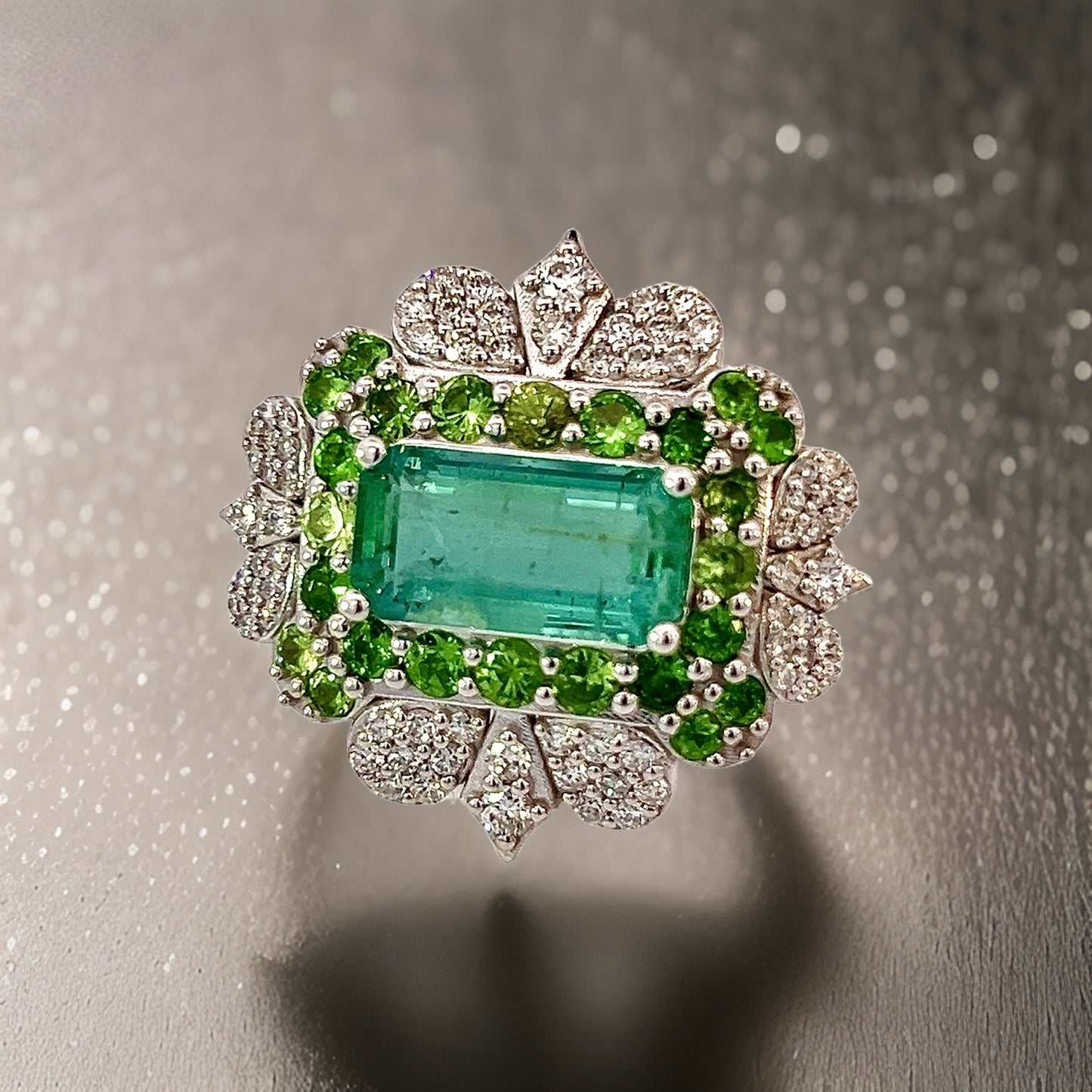 Natural Emerald Tsavorite Diamond Ring 6.75 14k White Gold 9.22 TCW Certified $14,950 310658 - Certified Fine Jewelry