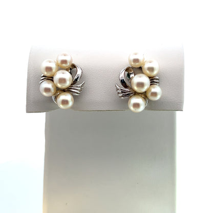 Mikimoto Estate Akoya Pearl Clip-on Earrings Sterling Silver 5-6 mm 6.4 Grams M366