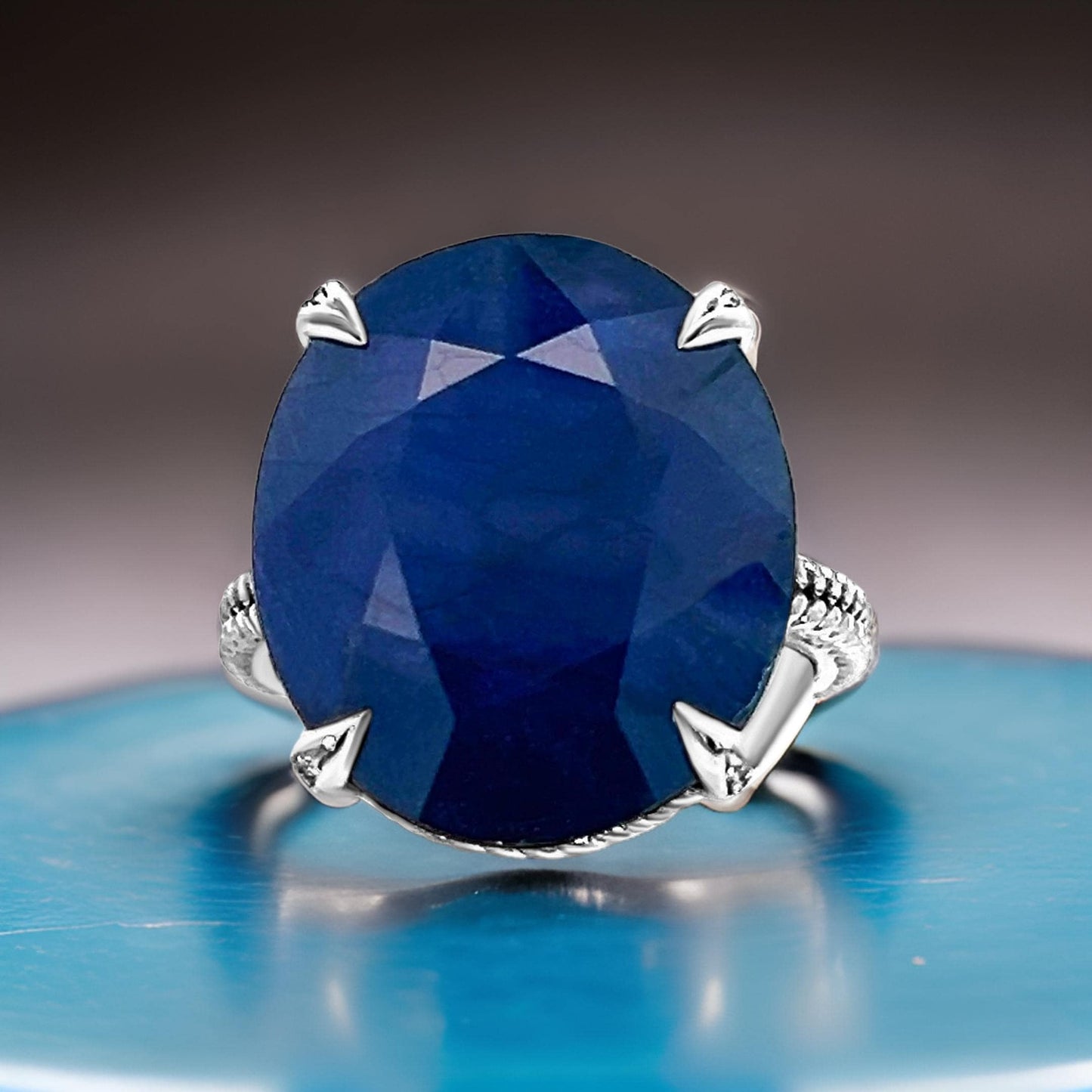 Natural Solitaire Sapphire Ring 6.5 14k W Gold 16.5 TCW Certified $2,950 310620