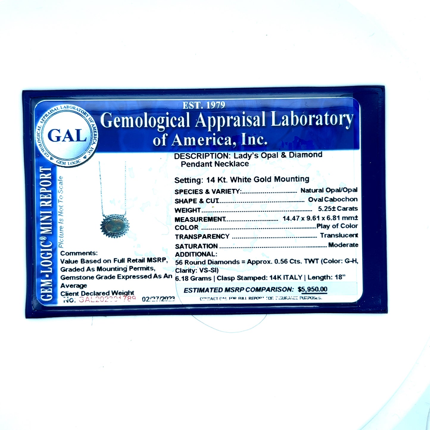 Natural Opal Diamond Pendant Necklace 18" 14k Gold 5.81 TCW Certified $5,950 301789 - Certified Fine Jewelry