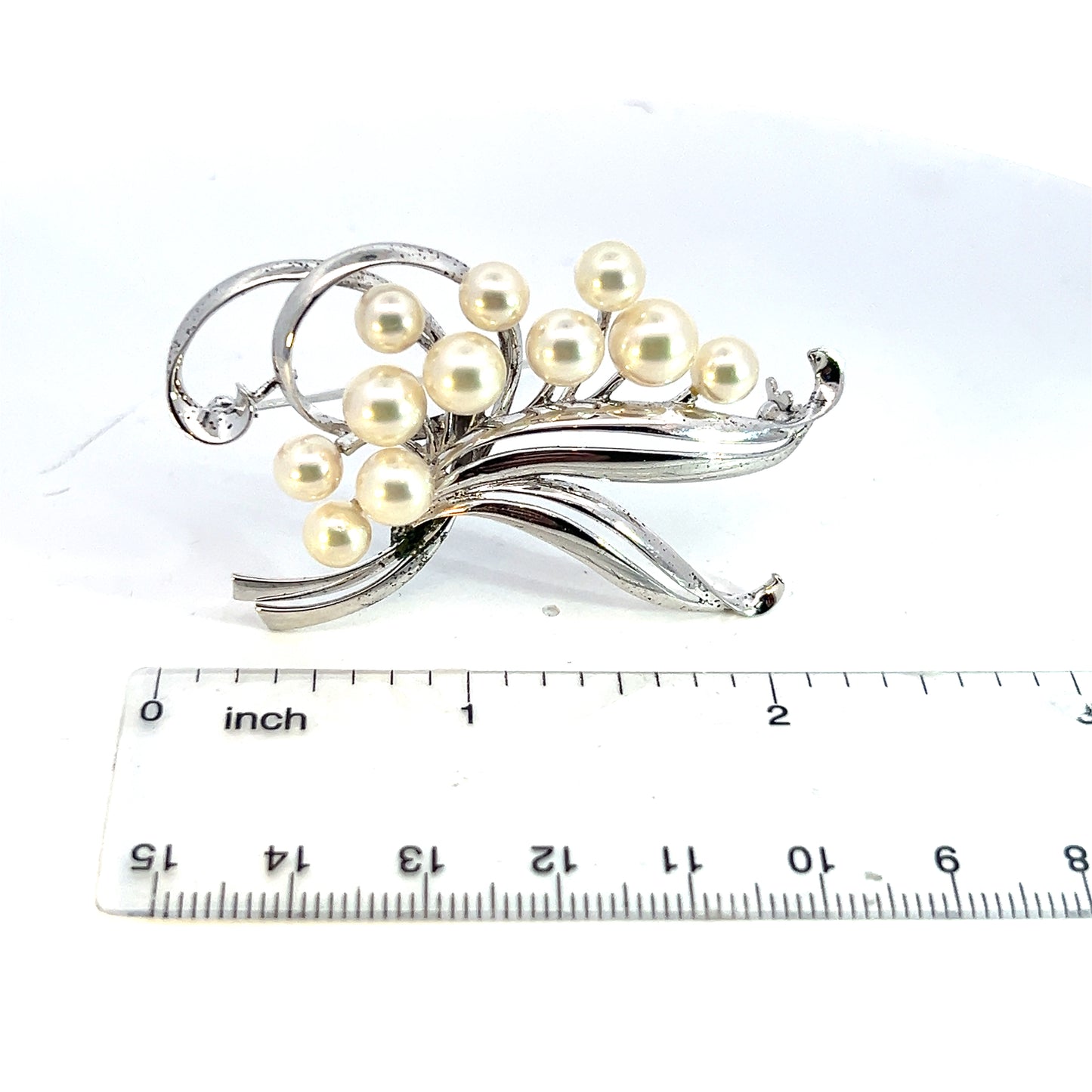 Mikimoto Estate Akoya Pearl Brooch 5.60-7.30 mm Silver M375