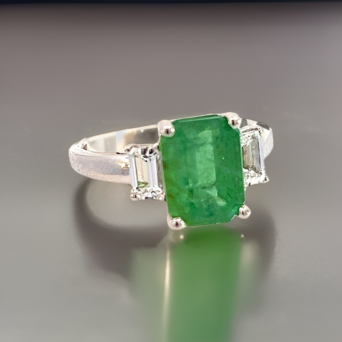 Natural Emerald Sapphire Ring 6.25 14k White Gold 3.49 TCW Certified $4,970 310641 - Certified Fine Jewelry