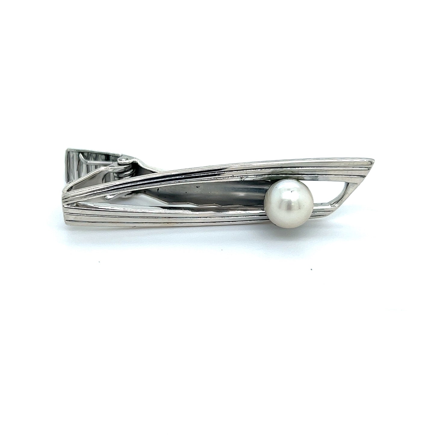 Mikimoto Estate Akoya Pearl Mens Tie Clip 7 mm Sterling Silver M316 - Certified Fine Jewelry
