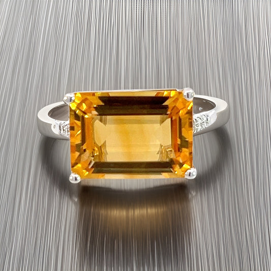 Natural Citrine Diamond Ring 6.5 14k W Gold 7.01 TCW Certified $3,950 310630 - Certified Fine Jewelry
