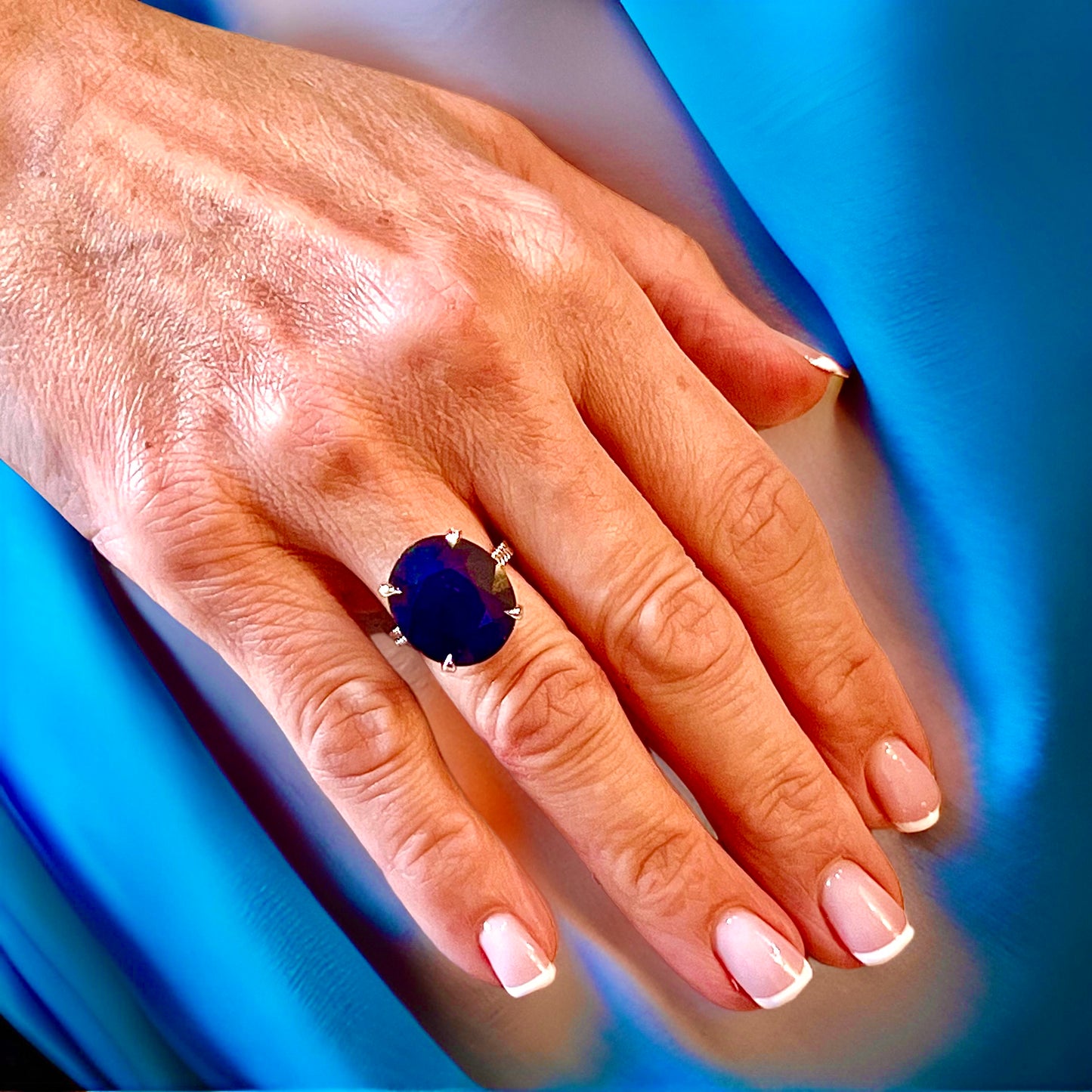 Natural Solitaire Sapphire Ring 6.5 14k W Gold 16.5 TCW Certified $2,950 310620