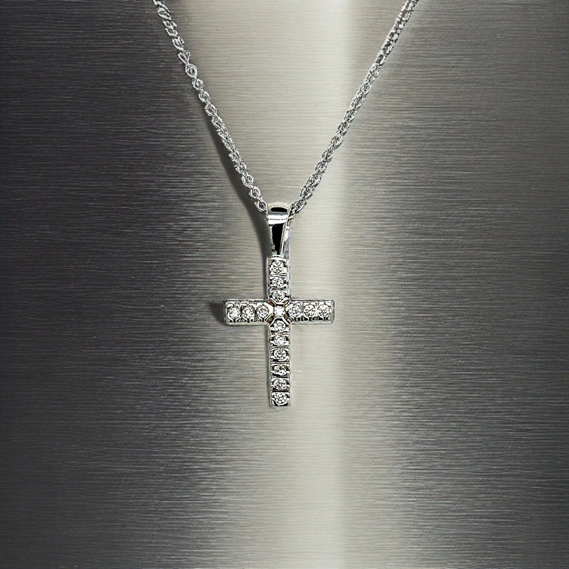 Natural Diamond Cross Pendant with Chain 17" 14k W Gold 0.17 CT Certified $2,490 307920 - Certified Fine Jewelry