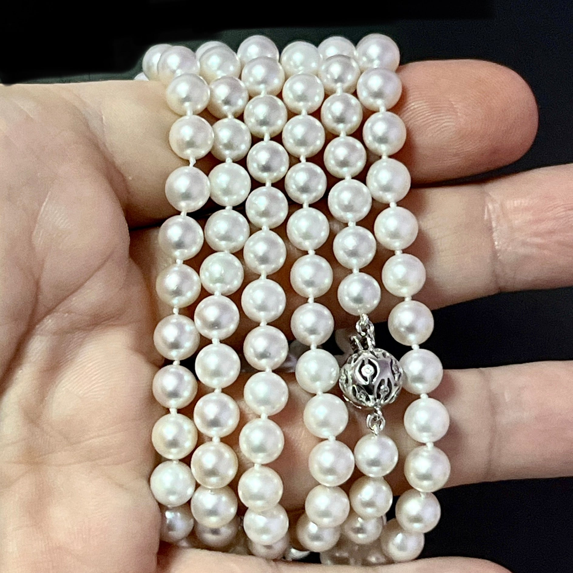 Natural Akoya Pearl Diamond Necklace 49" 18k White Gold 7 mm Certified $5,950 307927 - Certified Fine Jewelry
