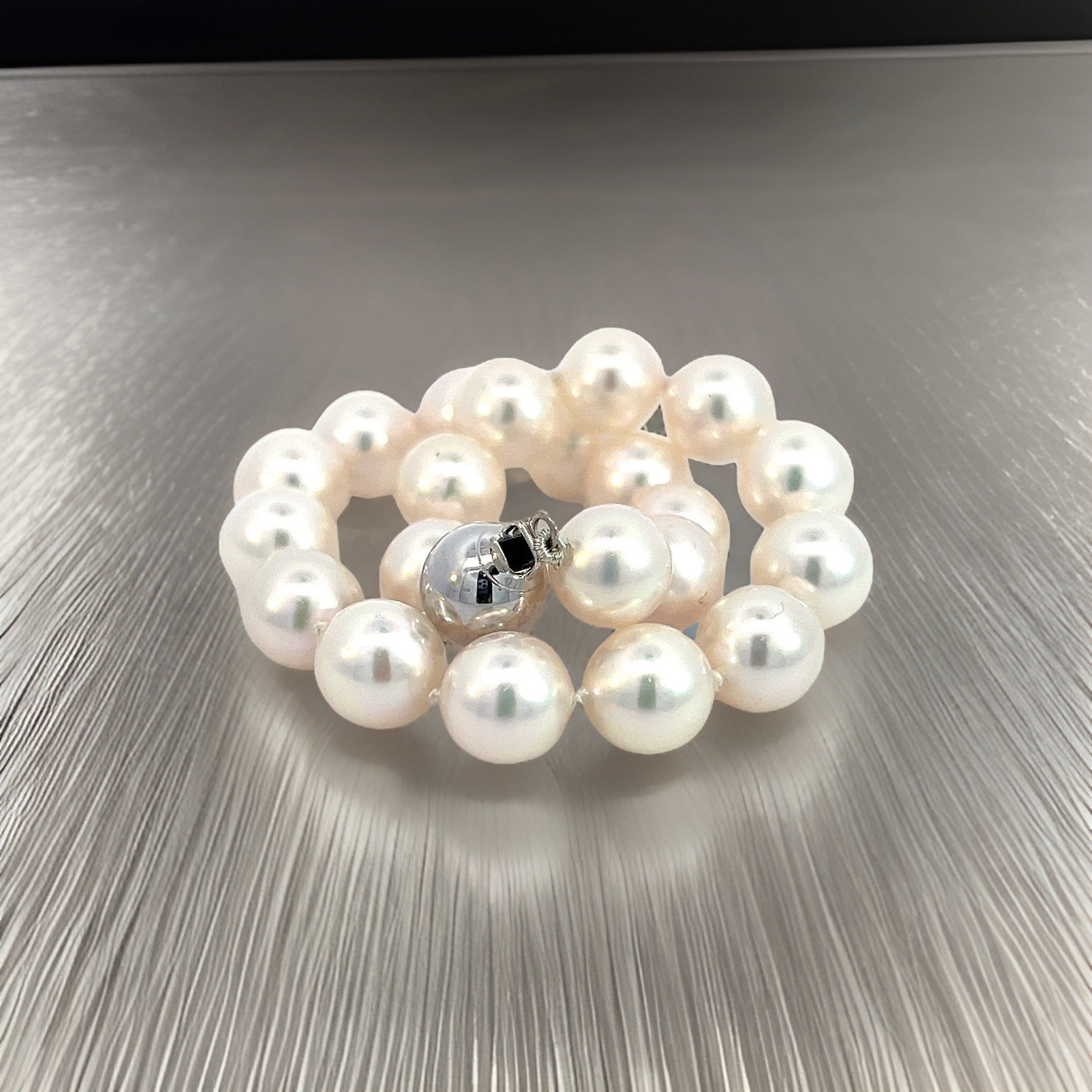Akoya Pearl Bracelet 7.5" 14k White Gold 8 mm Certified $2,950 011823 - Certified Fine Jewelry