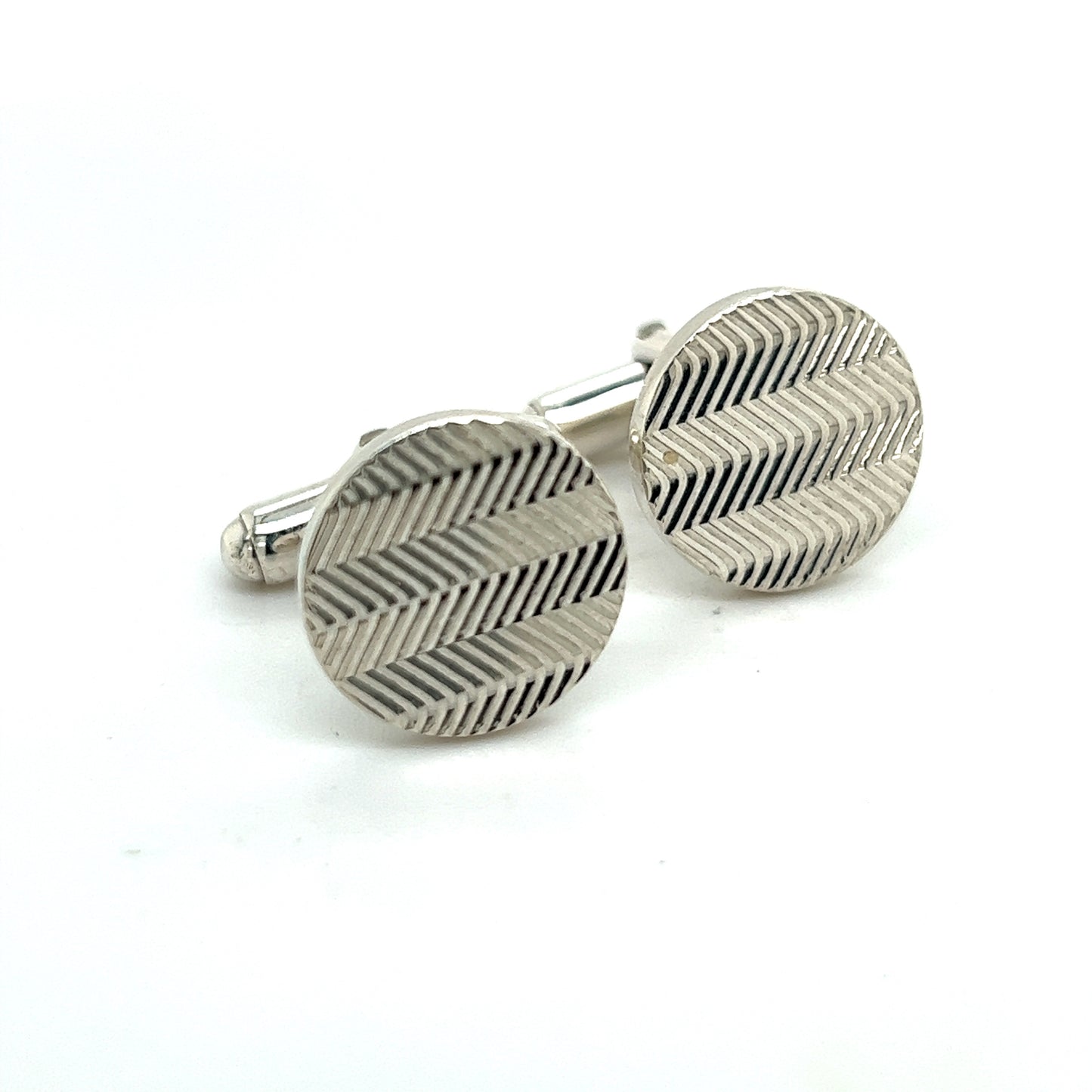 Tiffany & Co Estate Mens Chevron Circle Cufflinks Sterling Silver TIF471 - Certified Fine Jewelry