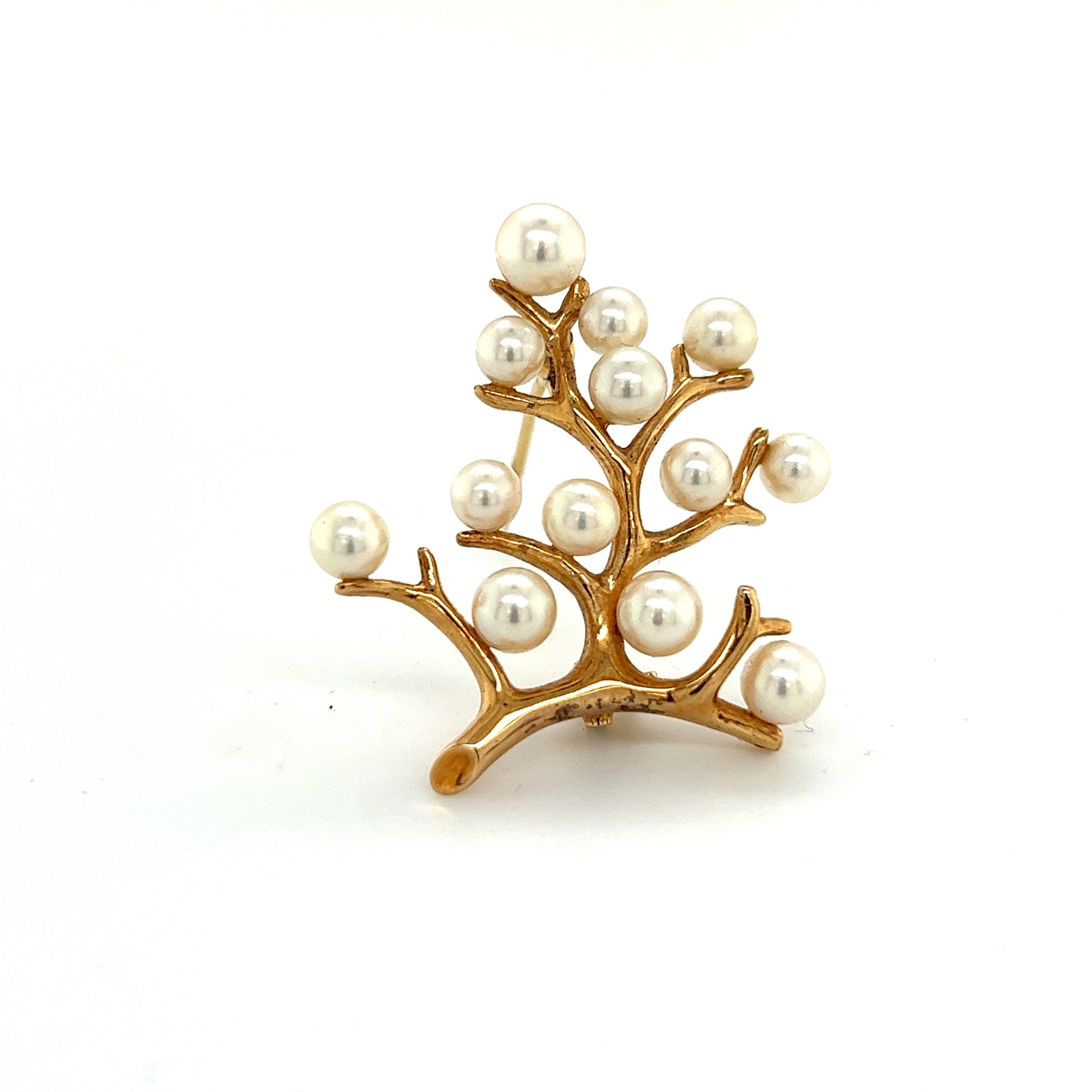 Mikimoto Estate Akoya Pearl Tree of Life Brooch 14k Gold M317 - Certified Fine Jewelry