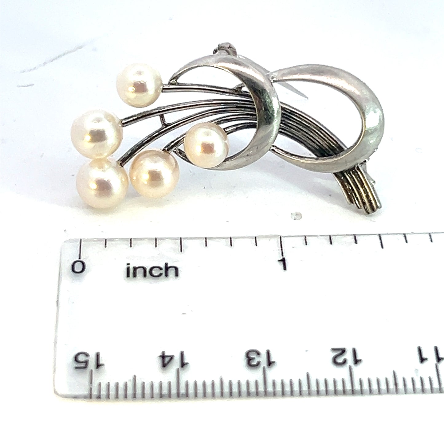 Mikimoto Estate Akoya Pearl Brooch 6.80 mm Silver M374