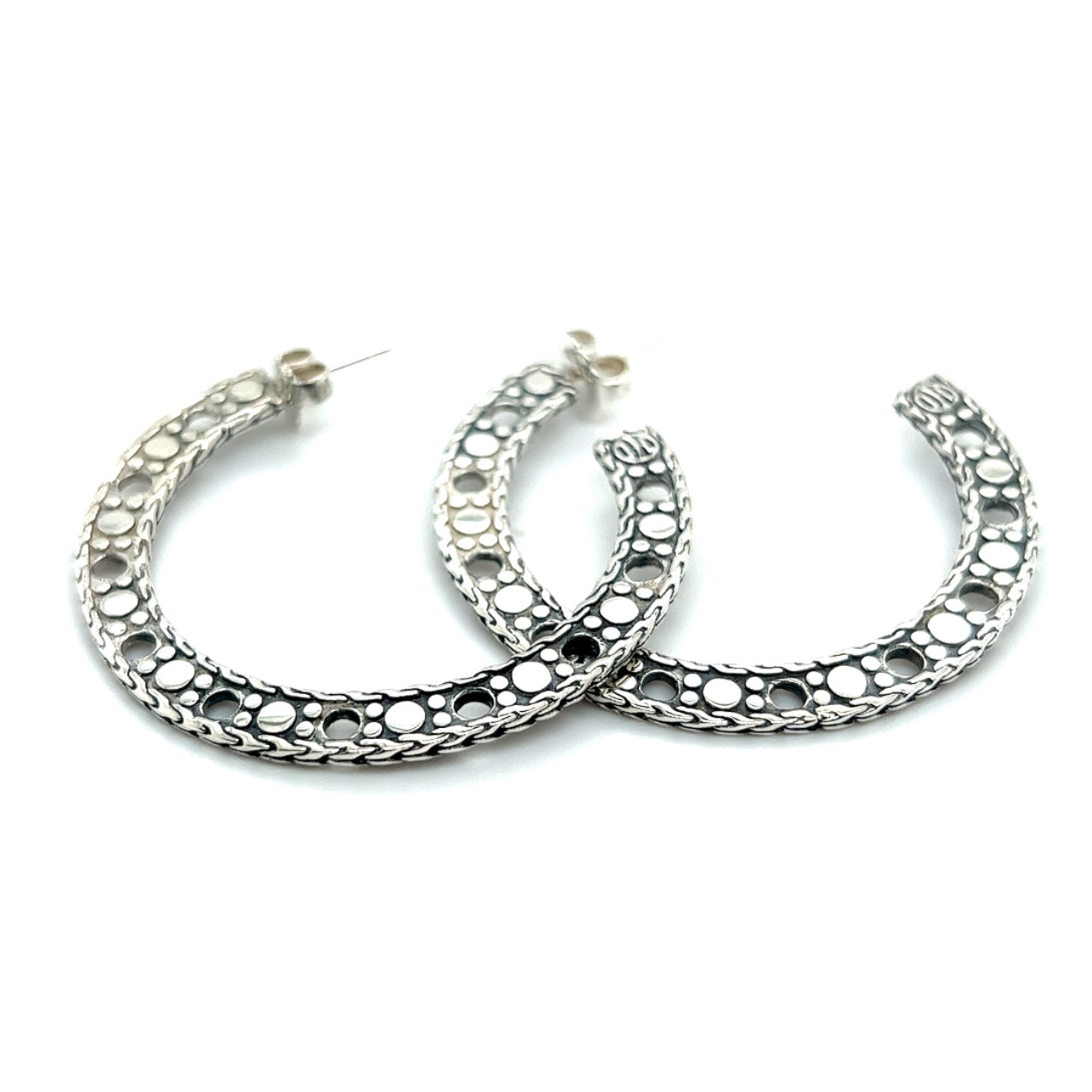 John Hardy Estate Dot Flat Hoop Earrings 1.95" Sterling Silver JH58 - Certified Fine Jewelry